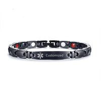 LF Mens Womens Stainless Steel IP Black Personalized Name ICE Medical Alert Bracelets 4 in 1 Magnetic Therapy Healing Medical ID Link Bracelet Sos Emergency Allergy,Free Engraving Customized