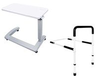 Vaunn Medical Bedroom Mobility Bundle - Overbed Bedside Table and Bed Rail Grab Bar Handle