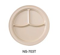 Yanco NS-703T Nessico 3-Compartment Plate, 10.875" Diameter, Melamine, Tan Color, Pack of 24