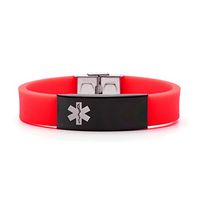 BAIYI Silicone Sports Medical Alert ID Bracelet Red for Women 5-8in (Free Engraving)
