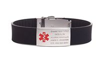 BAIYI Black Silicone Sports Medical Alert ID Bracelet Wristband for Men and Women (Free Engraving)