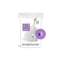 simplehuman, White, 1 Code U Custom Fit Drawstring Trash Bags, 55 Liter / 14.5 Gallon, 100 Count, 100 Pack