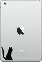 Cat Sitting Tail Raised - iPad MINI - Vinyl Decal Sticker - Copyright Yadda-Yadda Design Co. (2"w x 2.5"h) (BLACK)
