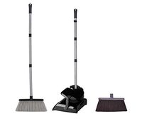 iHomey Dustpan and Broom Set—48"/49" Overall Length/Stainless Steel Pipes/2 Broom Heads Replaceable/4 Layers Bristles(Black)