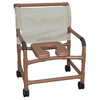 MJM International WT126-5TW-NB-SSDE Wood Tone Extra Wide Shower Chair with 5" Casters and Drop Arms, 425 oz Capacity, 40" Height x 30" Width x 29.5" Depth, Royal Blue/Forest Green/Mauve/Tan