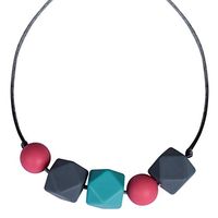 Munchables Geo Sensory Chew Necklace for Kids - Chewable Jewelry (Coral/Aqua)