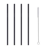 Meidexian888 4 Pcs Stainless Steel Metal Drinking Straw Reusable Straws + 1 Cleaner Brush Kit (Black)