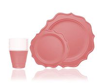 Tiger Chef 288-Pack Pink Color Round Scalloped Rim Disposable Plastic Plate Set for 96 Guests Includes 96 10-Inch Dinner Plates, 96 8-Inch Salad Plates - BPA-Free