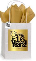 16th Cheers Birthday/Anniversary White and Gold Themed Small Party Favor Gift Bags Tags -12pack