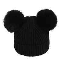 Wadonerful Baby's Hat O-12 Months Toddler Infant Kids Boys Girls Double Hairballs Knited Crochet Woolen Beanies Cap Black
