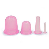 4pcs Silicone Cupping Cups, Family Body Massage Helper Anti Cellulite Vacuum,Include 1 x Medium Body Cup, 1 x Large Body Cup, 1 x Mini Eye Cup, 1 x Small Face Cup (Pink)