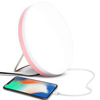 Brightech Light Therapy Lamp with Built-in USB Port for Charging - 10,000 LUX, LED UV Free, Full Spectrum Desk Light for Home and Office - Pastel Pink