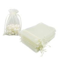 HRX Package Organza Bags 4x6 inch 100pcs, Mesh Jewelry Pouches Candy Drawstring Gift Bags Small Sachet for Christmas Wedding Giveaways (Beige)