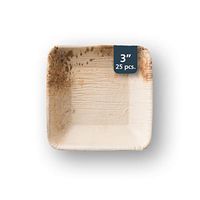 TheClearConscience - Small Palm Leaf Appetizer Plates, 3" x 3" square, 25 pcs, Bamboo & Wood Style, Biodegradable, suitable for professional use