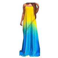 Women Summer Beach Maxi Dresses Sleeveless Gradient Color Flowy Floral Party Long Dress (M,Blue)