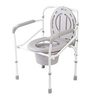 Medical Auxiliary Folding Bedside Commode, with Padded Seat and Arms Adjustable Toilet for Adults Commode Chair, with Lid Portable Bucket