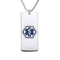 Divoti Custom Engraved 316L Classic Superior Medical Alert Necklace, Medical ID Necklace Women, Medical Pendant Tag w/Free Engraving-24 in Snake Chain-Blue