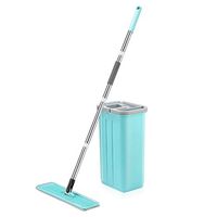 Spin Mop Bucket System - Flat Mop System Hand-Free Wringing Floor Cleaning Microfiber 360 Rotating Mop & Bucket Set - Deluxe Stainless Steel Floor Cleaning Supplies for Home (Blue)
