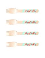 Perfect Stix-Sucre Shop Happy bday-20 Happy Birthday Printed Wooden Forks, Blue/Red (Pack of 20 )