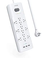 Power Strip Surge Protector, Anker 12 Outlets & 3 USB Ports with Flat Plug, PowerPort Strip with 6ft Extension Cord, PowerIQ for iPhone Xs/XS Max/XR/X, Galaxy, for Home, Office (4000J) (Renewed)