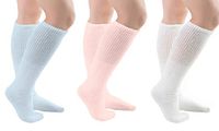 Comfort Finds Diabetic SwellSox - Breathable Cotton Socks - Loose Fitting Comfortable Sock – Non Binding Top Design – Improve Foot Circulation - Pink, Blue, White - 36 Pairs