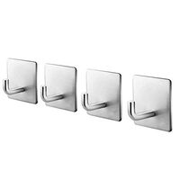 Xisheep Storage Hanger, Stainless Steel Towel Hooks/Bathroom Hook Self 4Pcs Wall Adhesive Hanging Hooks Bathroom Products Home Decorations, for Home DIY Day Silver