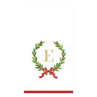 Caspari Christmas Laurel Wreath Paper Guest Towel Napkins in Letter E, 30 Napkins Included