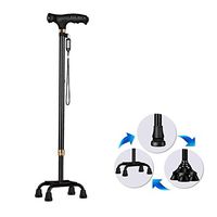 Guoziya 10 Height Adjustment Four-Legged Cane LED Anti-Slip Old Man Crutch Lightweight Telescopic Walking Stick Lamp Head Adjustable Load 250KG (Color : Black)