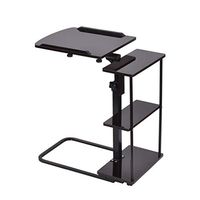 Over Bedside Home Desk Hospital Bed Table Home Office Desk Overbed Table with Wheels Tray Side Table Three-Tier Black White (Black)