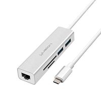 Yusion 5-in-1 USB C Type-C Hub With RJ45 Gigabit Ethernet LAN Network Adaper, 2 USB 3.0 ports, SD/MicroSD Multi-Card Reader For MacBook Pro, ChromeBook (Silver)