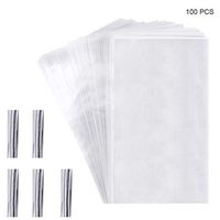 100 Cello Cellophane Treat Bags(1.8mil.),7X12in Big OPP Clear Plastic Bags for Bakery,Popcorn,Cookies, Candies,Dessert with 100 Silver Twist Ties!