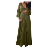 Haxikocty Women Pregnant Maternity V-Neck Long Sleeve Solid Ruffles Frenulum Sexy Maxi Dress Army Green