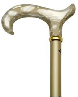 Walking Cane Pearly Pearl Walking Stick Cane has a Derby Lucite Pearly Handle with Hardwood Metallic Gold high Finish 36" Shaft 250 lb Cap