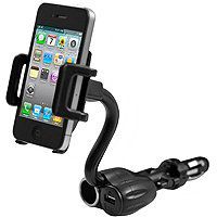 3 in 1 Cell Phone & PDA Car Mount w/ USB Port Charger and Cigarette Power Outlet-Rotating-Flexible-iPhone7/Plus/6s/6, Samsung S8/S7/S6/S5, Nexus 6P / 5X, LG G5, HTC 10 and more devices - by Cellet