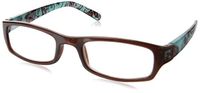 Wink Fun Medium Rectangle Reading Glass with Brown Face, Blue Floral Temple Tip and Matching Case, 1.25, 1 Count