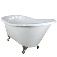 Kingston Brass Aqua Eden VCTND6030NT8 Cast Iron Slipper Clawfoot Bathtub with Brushed Nickel Feet without Faucet Drillings, 60-Inch, White