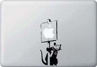 Yadda-Yadda Design Co. The Apple Placard Rat - Street Art - Protest - MacBook Laptop Vinyl Transfer Decal (2.75" w x 6.25" h)(Black)
