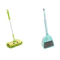 Xifando Mini Housekeeping Cleaning Tools for Children,3pcs Include Mop,Broom,Dustpan (Green Mop+Frash Blue Broom&Dustpan)