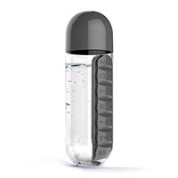 Portable Water Bottle with Inserted Daily Pill Case Holder 100% Eco-Friendly for Outdoor, Gym Use, Travel (Black)