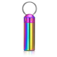 Small Pill Case Waterproof Keychain Pill Box Portable Single Chamber Stainless Steel Pill Container for Pocket or Purse (Colorful)