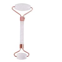 NAYWCXMY-LDL Rose Gold Metal Jade Roller Double Head Guasha Massager Natural Gemstone Crystal Massage Roller Weight Loss Anti-Wrinkle Grease Tool (Color : Rock Quartz)