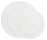 Party Joy 50-Piece Plastic Dinnerware Set | Weave Collection | (25) Dinner Plates & (25) Salad Plates | Heavy Duty Premium Plastic Plates for Wedding, Parties, Camping & More (White)
