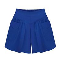 Meikosks Womens Summer Loose Hot Pants Plus Size Shorts with Pockets Lady Casual Bottoms Pants Blue