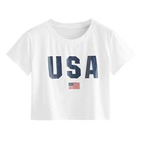 Summer Clothes 4th of July Short Sleeve Top Fashion Women American USA Flag Print Casual Shirt O Neck Blouse White