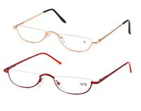 SOOLALA Vintage Designer Alloy Flat Top Half Frame Stylish Slim Reading Glasses, GoldRed, 1.25