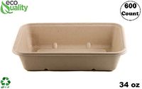 [200 Pack] 34oz Compostable Eco Friendly Container Trays - Rectangular Oblong Tree Free Sugarcane Bagasse Meal Prep Bento Boxes Take Out Catering Microwavable Deep Container by EcoQuality