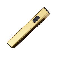 Windproof Ultra-Thin Mini Cigarette Lighter Metal Creative USB arc Lighter Strip Push up(,Shining Gold,F)