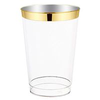 12oz Gold Plastic Cups-100pack Clear Plastic Cups with Gold Rim-Wedding/Party Disposable Cups-Heavyweight Plastic Tumblers-WDF (Gold Trim)