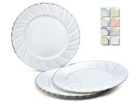" OCCASIONS" 40 Plates Pack, Heavyweight Disposable Wedding Party Plastic Plates (7.5'' Appetizer/Dessert Plate, Blossom in White & Silver)