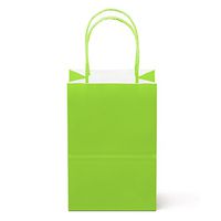 12 Counts Food Safe Premium Paper and Ink Small 8.5” X 5.25”, Vivid Colored Kraft Bag With Colored Sturdy Handle, Perfect For Goodie Favor DIY Bag, Environmentally Safe (Small, Lime Green)